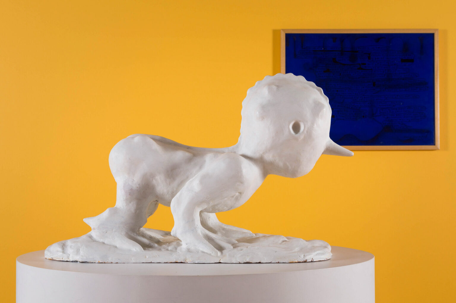 Poultry ways she developed and means (2003) Ink on paper and plexiglass / Plaster, iron / Plaster