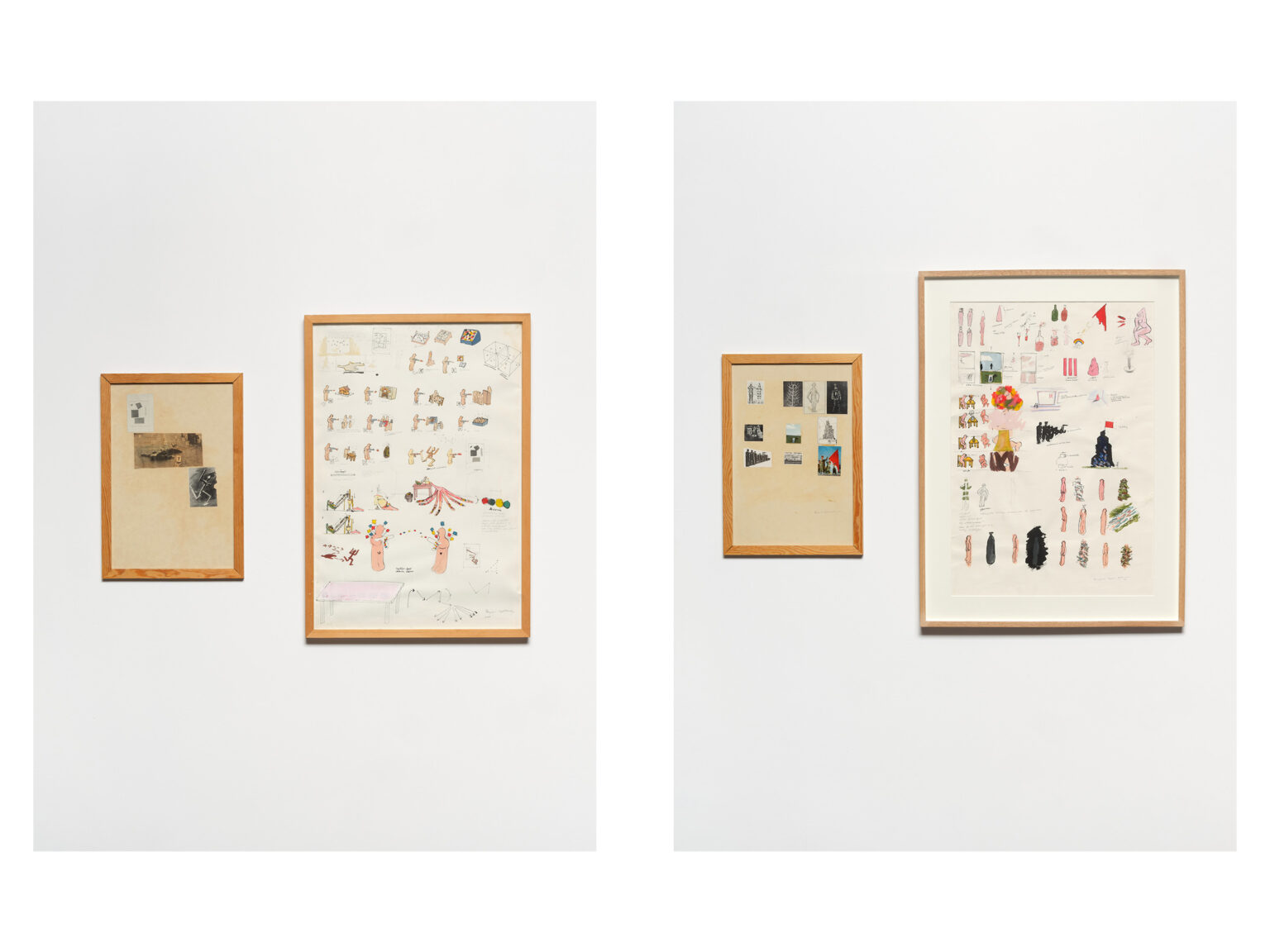 Stafrof (1978) / Collage on paper / Watercolour, pencil and ink on paper & Semiotiskur leikur (1978) / Collage on paper / Watercolour, pencil and ink on paper